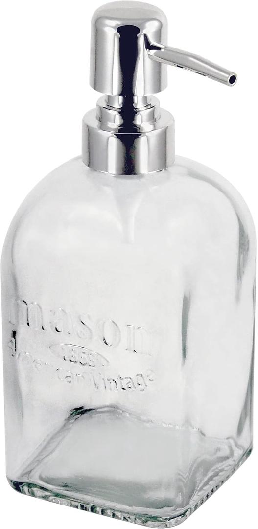Grant Howard Mason Soap Glass Soap Dispenser with Metal Pump, Square 16 oz