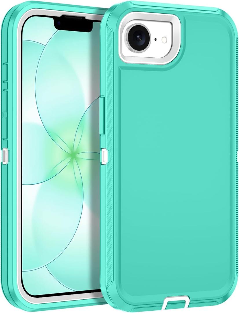 for iPhone 17e Case,iPhone 16e Case Heavy Duty Shockproof Dropproof 3-Layer Full Body Protection [Without Screen Protector] Tough Cover for Apple iPhone 17e/16e 6.1",Teal/White