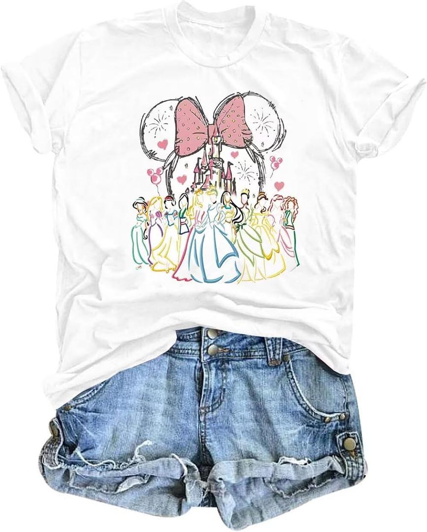 Magic Kingdom Shirts Women Castle T Shirts Princess Castle Tops Funny Family Vacation Trip Tee Casual Holiday Top(X-Large, White)