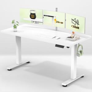 Veken 55 Inch Large Electric Standing Desk,Sit to Stand Up, Heights Adjustable, Work Home Office Computer Table for Study, Walking Pad, Writing, and Games, Wooden Desktop Desks, White