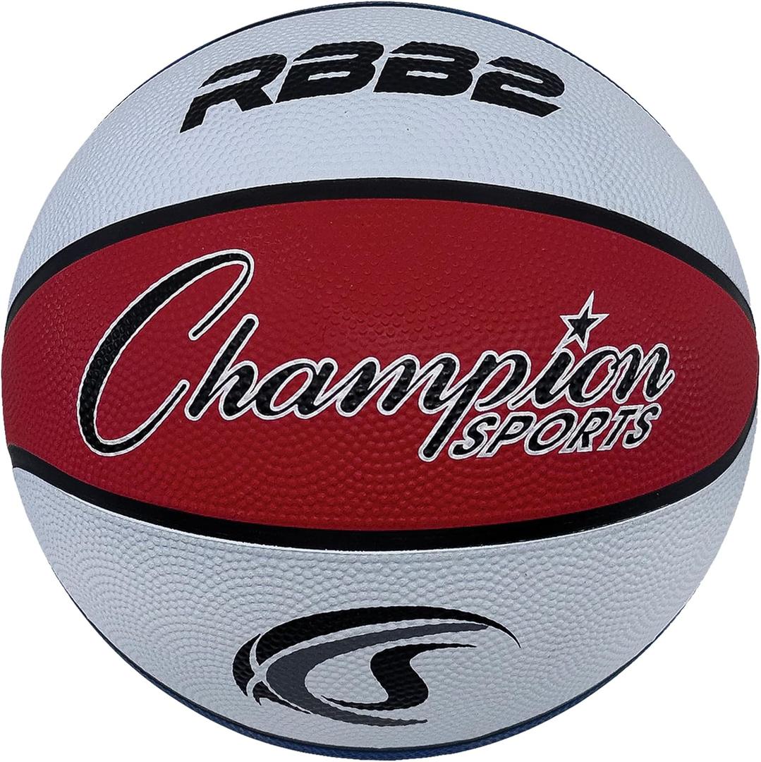 Champion Sports Rubber Junior Basketball, Heavy Duty - Pro Style Basketballs Premium Basketball Equipment, Indoor Outdoor - (Size 5 - Red, White, Blue)