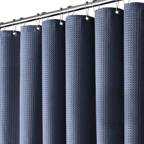 Inhousolu Fabric Shower Curtain Waffle Weave, Navy Blue 230 GSM Heavy Duty, Weighted Hem, 8 Metal Hooks, Water Repellent, Machine Washable, Hotel Spa Luxury Bath Curtain Set, 36 x 72 Inch