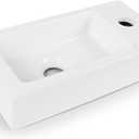 QUXIJA Ceramic Liberty Wall Mount Sink, Rectangle Small Bathroom Sink, Classic Look and Save Space, Right/ Left Hand (Right Hand)