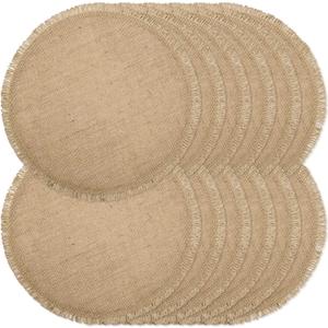 Round Burlap Placemats Set of 12 Jute Rustic Place Mats for Dining Tables Heat Resistant Natural Farmhouse Table Mats Decor for Thanksgiving (Tassel)