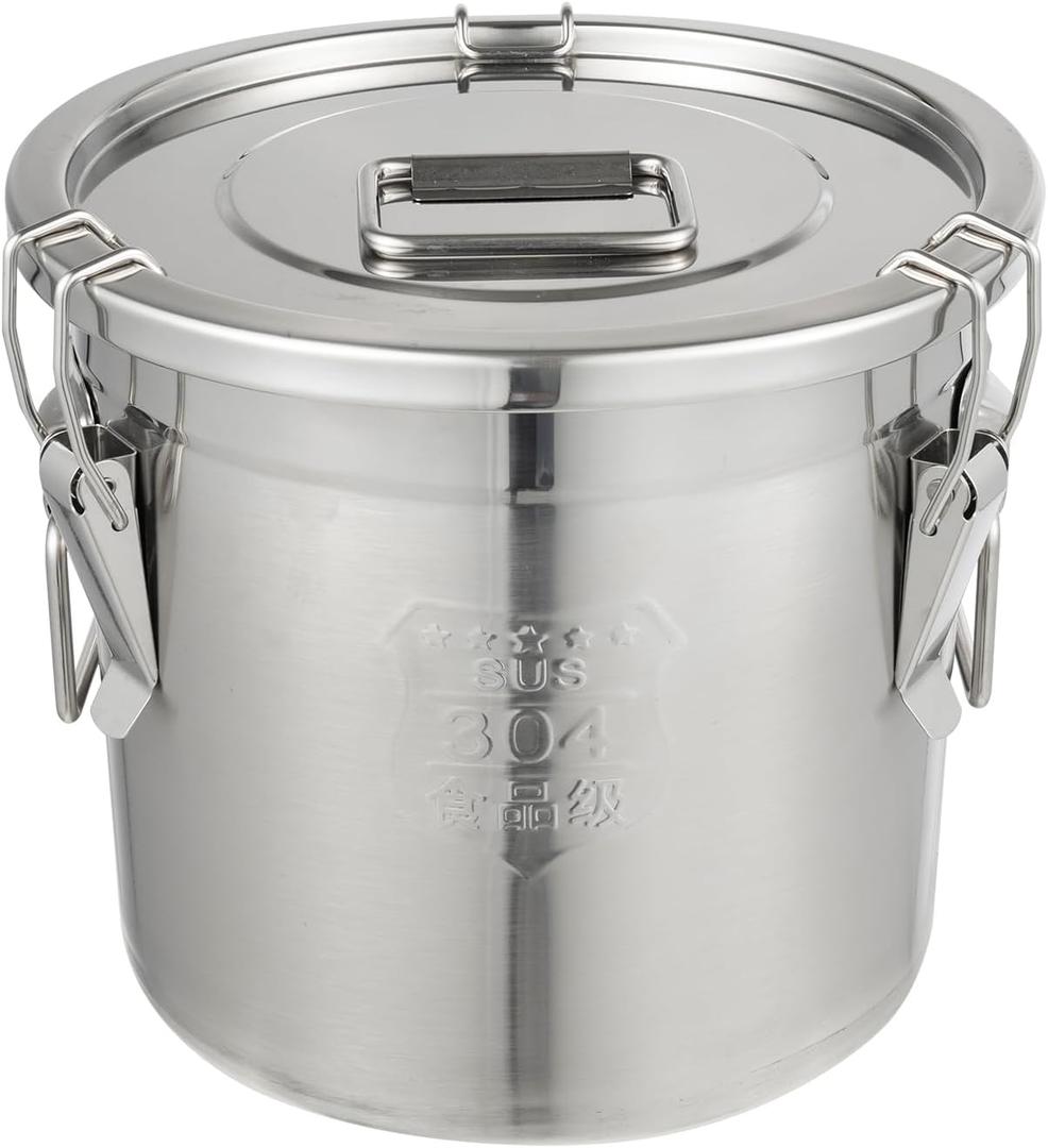 DYNAMI 304 Stainless Steel Airtight Canister, 3.2Gal Canisters Container with Lids and Sturdy Locking Clamp,Bucket Food Storage Containers Airtight for Rice, Flour, Grain, Coffee Bean(12L)