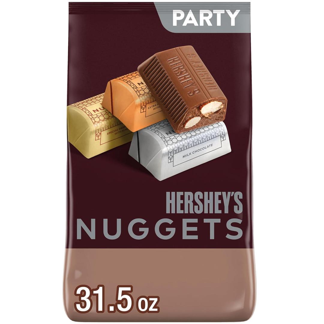 HERSHEY'S NUGGETS Assorted Chocolate Candy Party Bag, Great Stocking Stuffer and Holiday Candy, 31.5 oz
