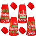 Hoolerry 4 Set Christmas Kids Apron and Chef Hat Snowman Deer Elf Santa Apron for Kitchen Baking Cooking Painting Wear(Cute)