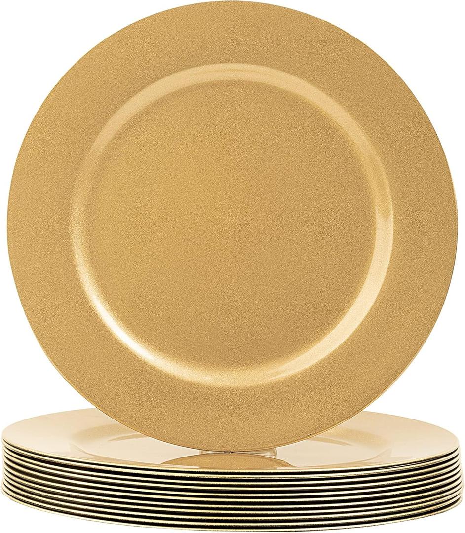 MAONAME Gold Charger Plates Set of 12, 13-Inch Round Plate Chargers for Dinner Plate, Plastic Table Chargers for Wedding Decor, Party