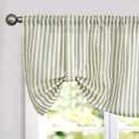 jinchan Tie Up Linen Textured Striped Bow Tie Curtain for Kitchen Bathroom Rod Pocket Pinstripe Valance Window Treatments Ticking Stripe Pull Cord Valance 1 Panel 18 Inch Sage Green on Linen