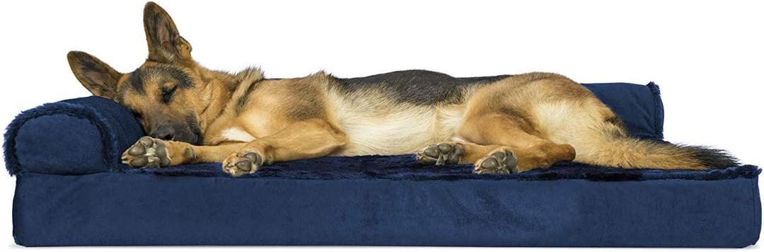 Furhaven Orthopedic Dog Bed for Large Dogs w/ Removable Bolsters & Washable Cover, For Dogs Up to 95 lbs - Plush & Velvet L Shaped Chaise - Deep Sapphire, Jumbo/XL (40.0"L x 32.0"W x 8.0"Th, (Plush & Velvet) Deep Sapphire)