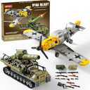 WW2 Military Toys Building Sets Compatible with Lego, Create a BF109 Plane Fighter Jet & a Karl Giant Mortar Tank, Great WWII Army Airplane Toy for Boys and Kids Age 8-12