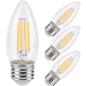 KINUR E26 Candelabra led Light Bulbs 4 Watt (40 Watt Equivalent) LED Chandelier Light Bulbs 2700K Warm White Decorative Candle Light Bulb Ceiling Fan Bulb Non-Dimmable Glows in thedark 4Pack