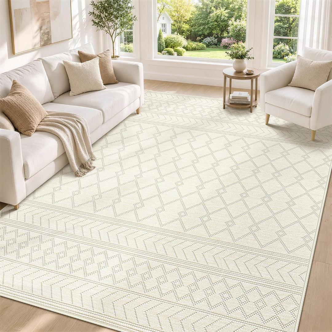 6x9 Area Rug For Living Room, Washable Beige Rugs Non Slip Low Pile
