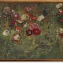 InSimSea Golden Framed Vintage Canvas Wall Art A Bed Of Poppies Red Flower Field Landscape Painting 8x10 inch, Classic Floral Botanical Country Print, Moody Rustic Farmhouse Garden Wall Decor