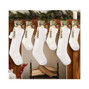 Celltestria 6pcs Knitted Christmas Hanging Stockings Decoration, 18Inches 15inch Cream White Ivory Large Cable Xmas Personalized Knit Stocking with Name Tags for Home Farmhouse Holiday Party Decor