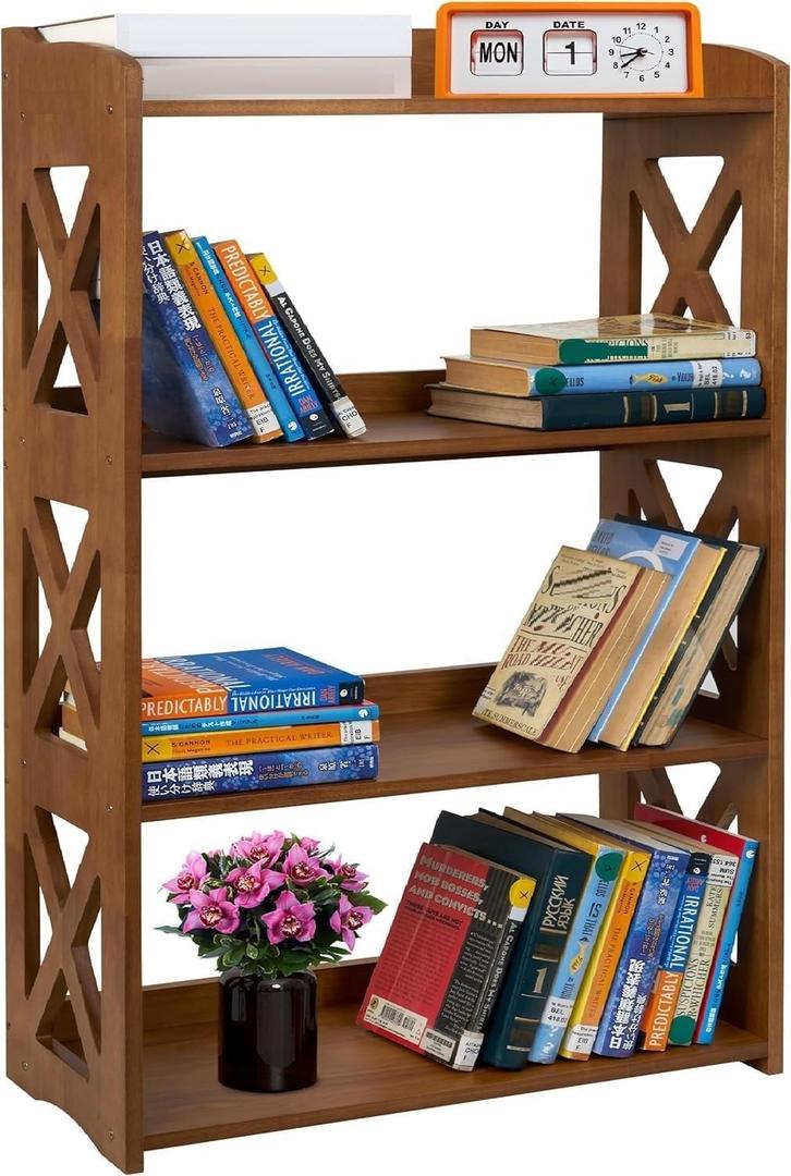 YCICI 3 Tier Bookshelf, Narrow Bookshelf Wood Bookshelf Organizer, Small Bookcase Display Shelf, 3 Shelf Bookcase for Desktop, Office, Bedroom, Living Room (Brown, 4 Tier)