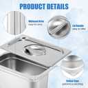 Thenshop 6 Pack Stainless Steam Hotel Pan with Lid Deep Steam Table Pan Reusable Anti Rust Water Restaurant Supplies for Home Party Buffet(10.43 x 6.38 x 5.91 Inches Pans,1/4 Size Lids)