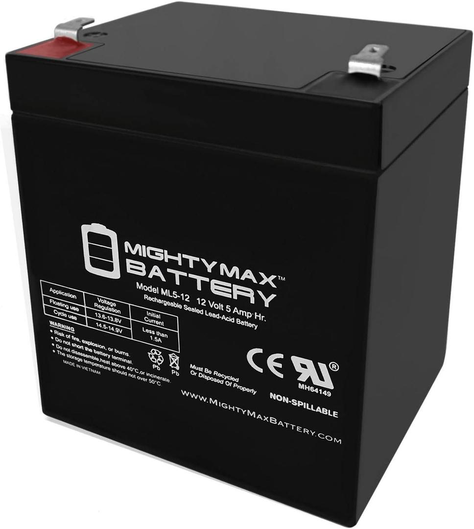 Mighty Max Battery ML5-12 - 12 Volt 5 AH, F1 Terminal, Rechargeable SLA AGM Battery