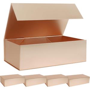 Rose Gold Gift Box with Magnetic Lid 13.8x8.3x4.4 in, Bridesmaid Groomsman Proposal Box, Large Rectangle Storage Box 5 Pack