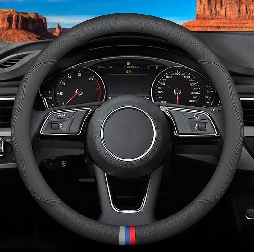 Custom-Fit for BMW Steering Wheel Cover, Premium Leather Car Steering Wheel Cover with Logo, Non-Slip, Breathable, for B-MW Accessories (D-Style,for BMW)