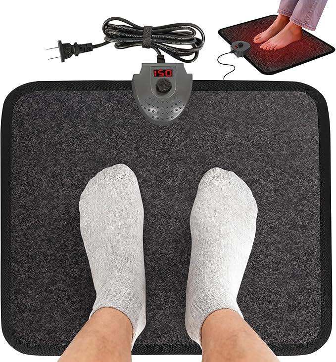 Hodeamy Heated Floor Mat Under Desk for Foot Warmer  Wider 110V Adjustable Temperature Electric Space Heaters Heating Pad  Carbon Crystal & Energy Saving Feet Warmers for Office,Home (Black Gray)