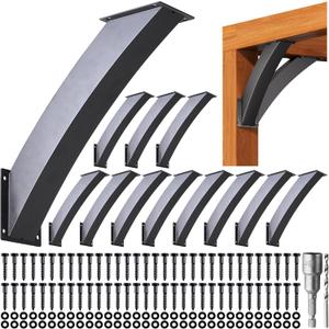 8 Pack Heavy Duty 4''x4'' (Actual: 3.2''x3.2'') Integrated Arc 45 Angle Support Bracket, for Gazebos, Decks, Porches, etc., Wood Post and Beam Angle Support Brackets (Black-Sanded)