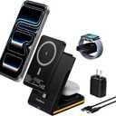 Wireless Charger 5 in 1 Magnetic Charging Station Stand with Portable Power Bank for Apple/Samsung Multiple Devices for Apple Watch 10-2,iPhone 16 15-12 Pro Max/Samsung Galaxy S25 Ultra S24-S8