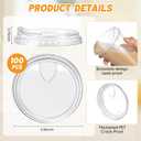 100 Count 98mm/3.86inch Strawless Sipper Lids, Clear Pet Lids for Plastic Cup Disposable Cover for Cold Brew, Coffee, Beer, Cocktail, Wine or Beverage Cups (Slip 2)