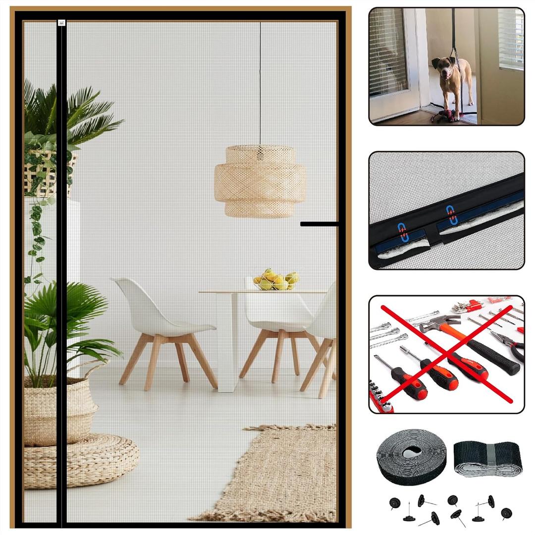 CHIYUNS Reversible Left Right Side Opening Screen Door Mesh Magnetic Closure Heavy Duty, Self Closing Fiberglass Bug Net with Magnet for Sliding Doors & Doorway, Pet Friendly, 34 x 80 inch