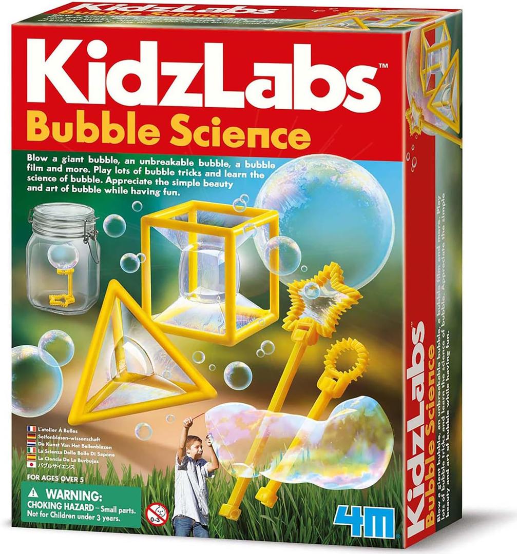 4M: KidzLabs - Bubble Science - DIY Experiment Kit, Create Solutions, Giant Unbreakable Bubbles, Perform Tricks, Shaped Wands-Tools, STEM Play Kids 5+