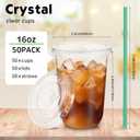 Baderke 50 Sets Clear Plastic Cups with Lids and Straws Disposable Plastic Iced Coffee Cups for Cold Beverage Juice Smoothie Coffee and Party Catering (16 oz)
