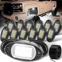 YONEDA 12 Pods White Rock Lights 6000K Pure White LED Underglow Lights IP68 Waterproof for Trucks SUV UTV ATV RZR Car Boats Motorcycle with 32.8ft Extension Wire