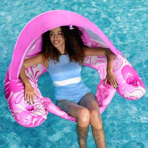 SLOOSH Pool Floats with Canopy Adult,XL Inflatable Pool Lounge Chairs with Cup Holders,Floating Chair for Adults,Inflatable Floaties with Headrest for Party Beach Summer Water Fun (Pink)