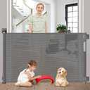 No Drill Retractable Dog Gates for Doorways 59" Wide, Punch Free Baby Gate 33" Tall, Retractable Baby Gates for Stairs No Drilling Pet Gate Indoor Mesh Dog Gate for The House, Gray