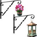 AMAGABELI GARDEN & HOME 2 Pack Hanging Plant Brackets Outdoor 12" Metal Fence Wall Plant Hanger Hooks for Hanging Flower Baskets Bird Feeders Lanterns Wind Chimes Rust-Resistant Black