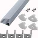 Litever 6 PACK 1Meter/3.3ft V Shape Aluminum Channels 90 Degree Corner LED Strip Channel System with PC Cover, Mounting Clips, End Caps,Designed for 3528 5050 LED Strip Mounting LL-017-DS, 16mm x 16mm