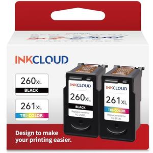 INKCLOUD Compatible Ink Cartridges Replacement for 260XL 261XL PG-260 XL CL-261 XL Combo Pack for Canon Pixma TS6420a TS6420 TR7020a TS5300 TS5320 TR7020 Printer Ink (1 Black,1 Tri-Color, 2Pack)