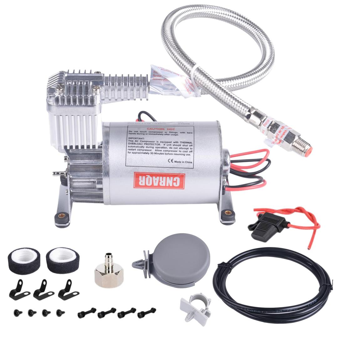 CNRAQR 150PSI Mini Air Ride Suspension Compressor/Heavy Duty Air Train Horn Compressors 1/4NPT 12V for Car Horns/Pneumatic Suspension Systems/Pneumatic Tools/Car Tires/Motorcycle Tires Portable