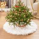 iMucci 12inch Mini Wool Fur White Tree Skirt Small Christmas Tree Skirt Snowy White Plush Velvet Tabletop Christmas Tree Skirt Holiday Party Decoration