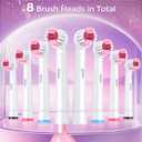 Rotating Electric Toothbrush with 8 Brush Heads for Adults and Kids, 3 Modes Rechargeable Power Toothbrush with 2-Minute Smart Timer, 45-Day Battery Life (Pink)