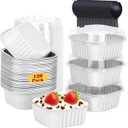 LNYZQUS 120pack/10oz Mini Cake Baking Pans with Lids, 4X4 Small Cake Pan Foil Brownie Tins, Square Disposable Ramekins Cupcake Baking Cups Dessert Cheesecake Containers-White