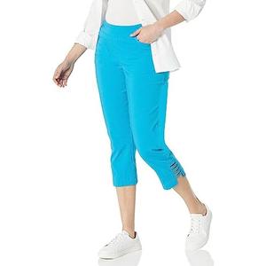 SLIM-SATION Women's Pull on Solid Crop with Real Front & Back Pockets & Straps, Bright Turquoise, Size 18