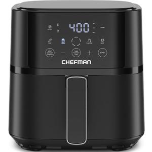 Chefman Air Fryer 4 QT Compact Airfryer for Quick & Easy Meals in Minutes, Features Hi-Fry Technology for Extra Crisp, Touchscreen Controls with 4 Presets, Nonstick & Dishwasher Safe Basket - Black, 4 Quart Without Easy View Window