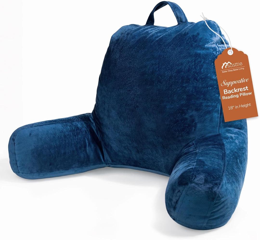 Sasttie Reading Pillow, Velvet Back Pillow for Bed Sitting Up, Adult Back-Rest Support Cushion with Arms for Sit Up on Couch, Sofa, and Floor, Dorm Essentials, Reading Accessories, Navy (Standard (18-Inch)) Sasttie Reading Pillow, Velvet Back Pillow for Bed Sitting Up, Adult Back-Rest Support Cushion with Arms for Sit Up on Couch, Sofa, and Floor, Dorm Essentials, Reading Accessories, Navy (Standard (18-Inch))