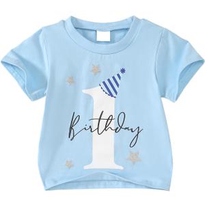 Baby Boy First Birthday Outfit 1st Birthday T-Shirt One Year Old Clothes First Birthday Gift (Blue), 12-18M