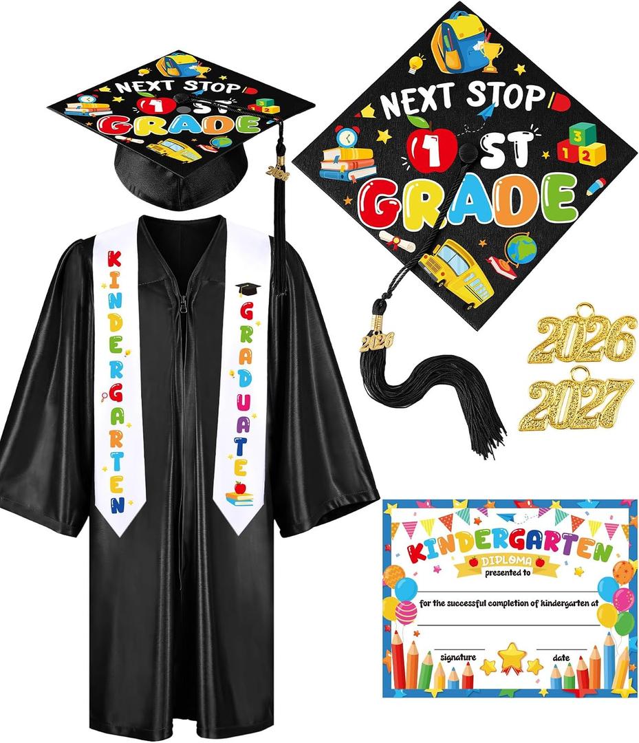 Romart Kindergarten Graduation Cap and Gown Set, Kids Toddler Pre-k Graduation Outfit 2026 with Sash Diploma Certificate Gift