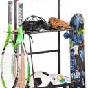 PLKOW Sports Equipment Storage for Garage, Indoor/Outdoor Sports Rack for Garage, Ball Storage Garage Organizer with Basket and Hooks,Toy/Sports Gear Storage (Black, 17.2"L x 12.6"W x 59"H)