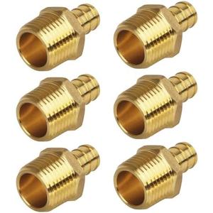 JUWO PEX Fitting, 1/2" Male NPT to 1/2" PEX Adapter for Plumbing Repairs or Remolding, Sturdy and Durable Brass Crimp Fitting (6 Pack)