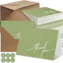 Gueevin 200 Pcs Thank You Cards with Kraft Envelopes and Stickers Bulk, 3.5 x 5 Inch Classy Blank Thank You Notes for Wedding, Business, Graduation, Baby Shower, Bridal Shower, Funeral(Sage Green)