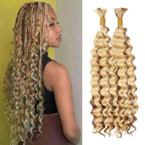 613 Human Braiding Hair 14 14 inch 100g Honey Blonde Deep Wave Bulk Human Hair for Braiding No Weft 2 Braids Per Pack 27 Mixed With 613 Color